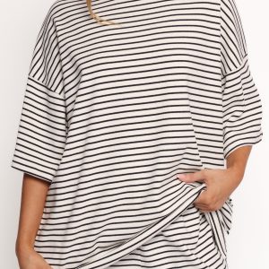 Wilda Oversized Tee - White Black Stripe