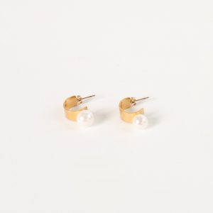 Callie Pearl Hoop Earrings - Gold