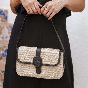 Dovie Straw Shoulder Bag - Natural/Black