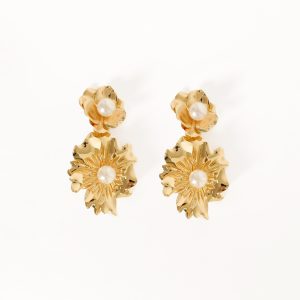 Lilou Flower Pearl Earrings - Gold