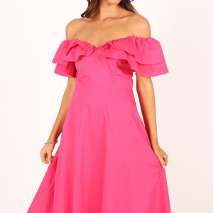Cabo Frill Sleeve Midi Dress - Magenta