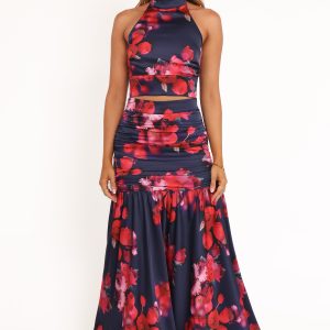 Freda Halter Skirt Set - Navy Floral